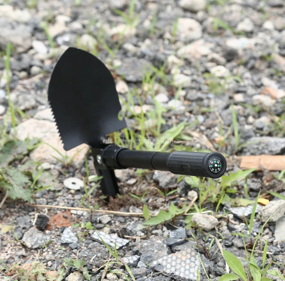 Foldable Portable Mounted Shovel Camping Tent Outdoor Shovel Self-defense Survival Tool Compass Storage Bag