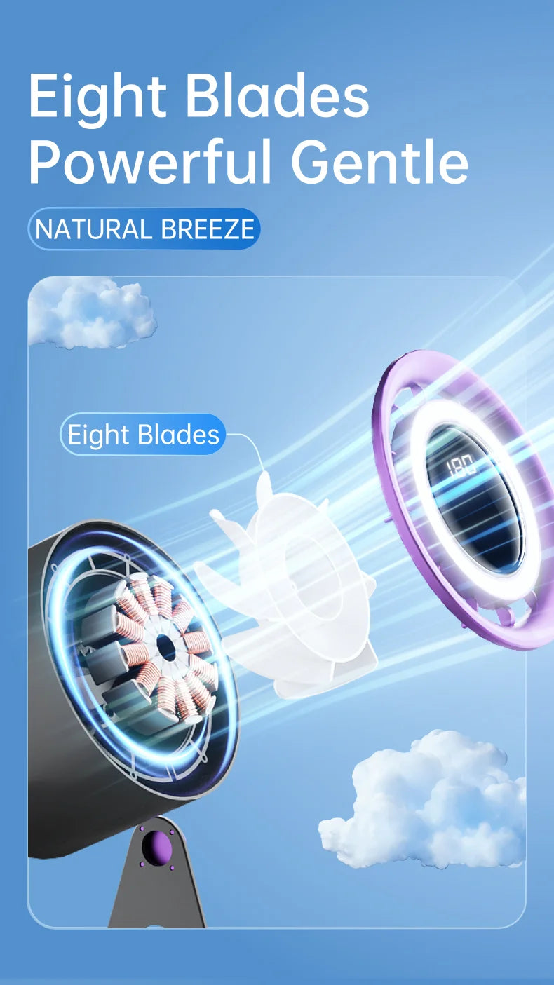 TINSOL 2500mAH Portable Electric Fan with Ambient Light Turbo Mute Electric Fan Desktop Wall Mount Ceiling Air Cooler