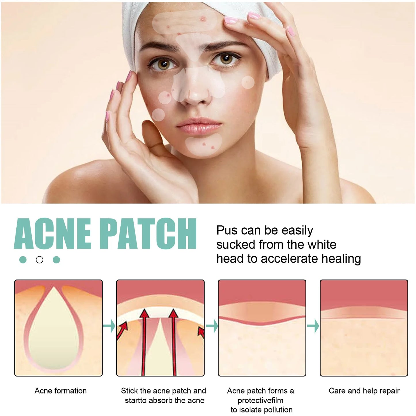132Pcs Acne Pimple Patches Skin Blemish Treatment  Patches Professional Face Cleaning Care Invisible Large Hydrocolloid Sticker