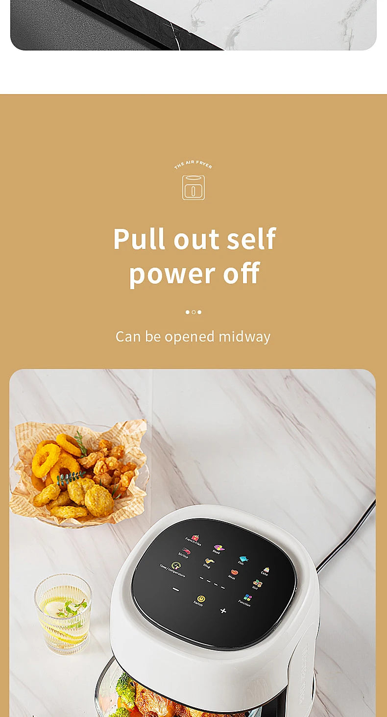 Smart Electric Air Fryer Large Capacity Convection Oven Deep Fryer Without Oil Kitchen 360°Baking Viewable Window Home Applianc