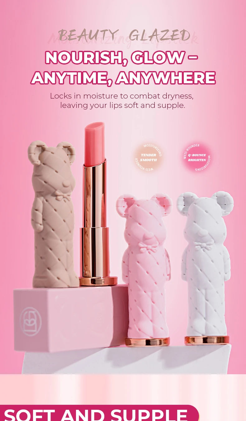 Beauty Glazed Bear Moisturizing Lipstick,Colored Lip Balm,Nourishing Lip stick,Easy To Color,Watery