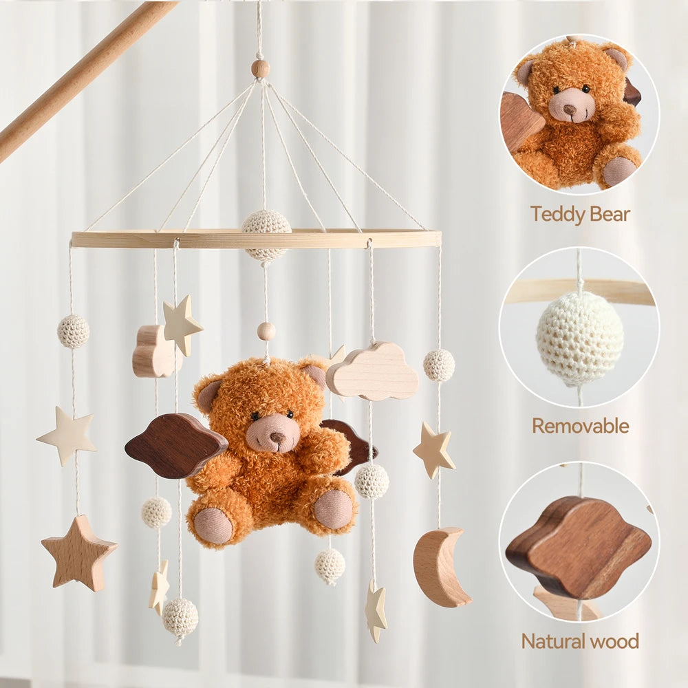 Baby Mobile Crib Bed Bell Musical Rattles Toys Soft Felt Cartoon Animal for Infants Nursery Mobiles Forest Animals Crib Toys