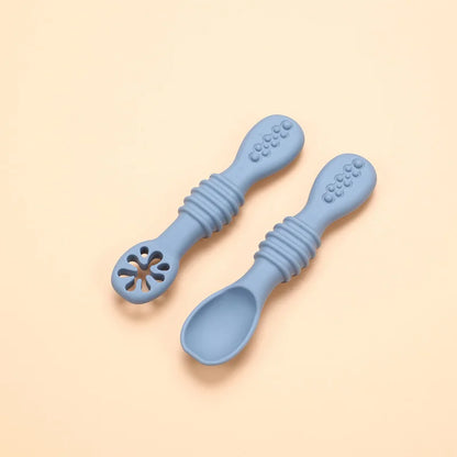 Food Grade Silicone Baby Training Fork Spoon Set for Teeth Grinding Complementary Rice Paste Baby Feeding Tableware