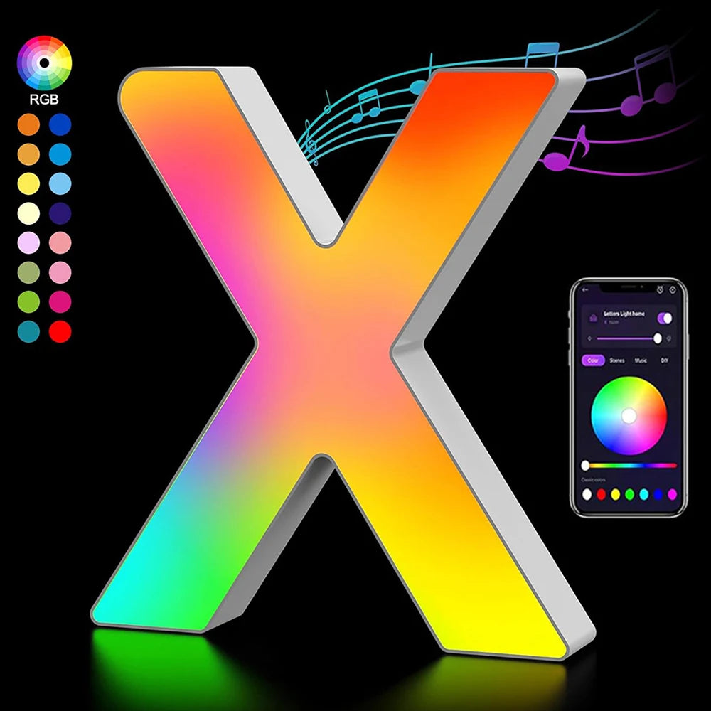 Smart LED Letters Lights Alphabet Light Decorative Name Letter Number Lamp Night Light USB MeRGBW App Music Sync Logo Game Home