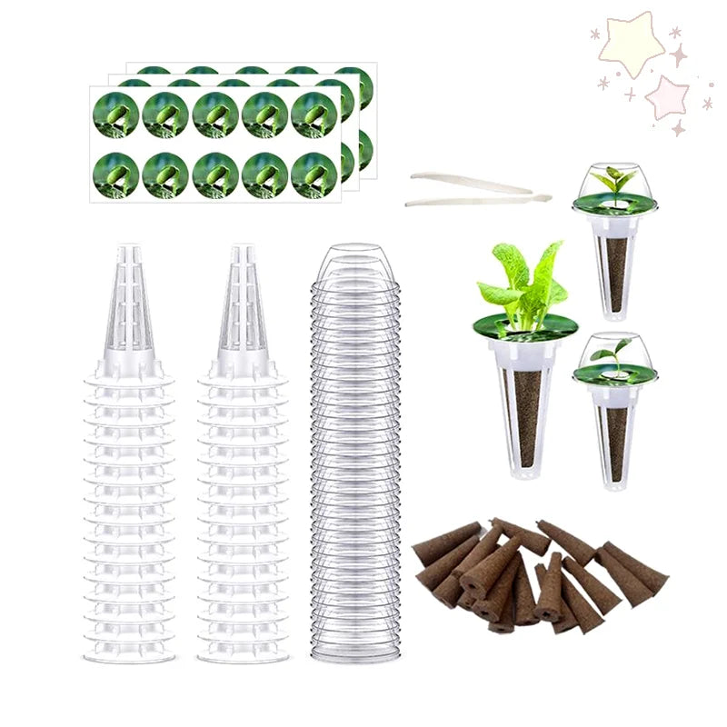 Fully-Loaded 25/121pcs Hydroponic Gardening Kit with Grow Baskets, See-through Insulation Lids, Sponges, and Labels