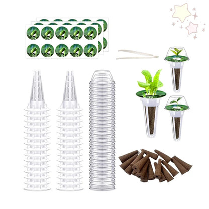 Fully-Loaded 25/121pcs Hydroponic Gardening Kit with Grow Baskets, See-through Insulation Lids, Sponges, and Labels