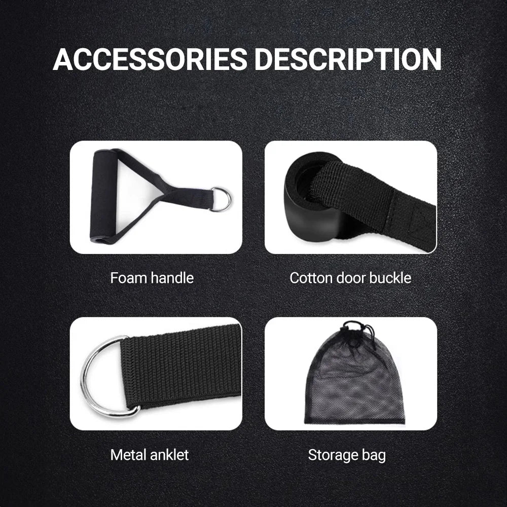 Multifunction Fitness Tension Rope Unisex Resistance Bands With Door Anchor Handles Carry Bag Legs Ankle Straps