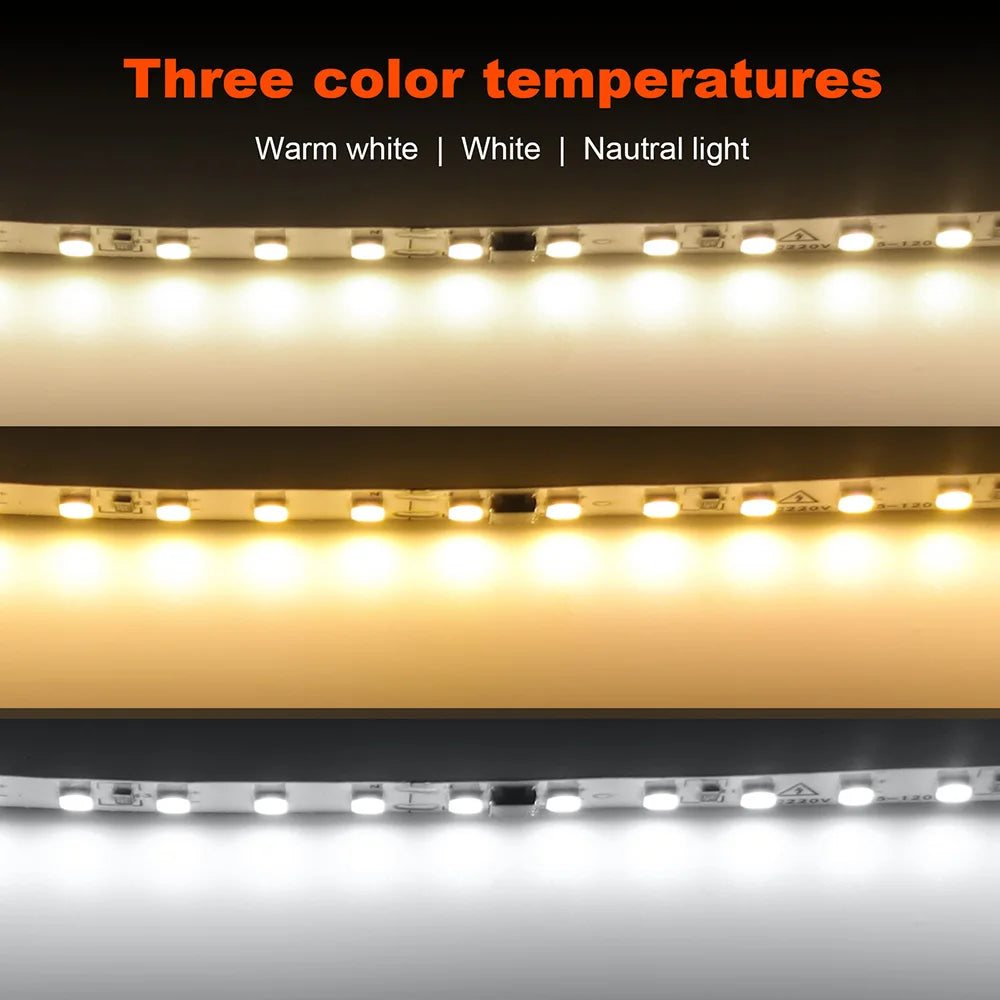 5m 10m 20m 50m LED Strip Light AC 220V 230V 240V IP55 2835 120 LEDs Flexible Ribbon Rope Lights Tape 9 Colors Home Decoration