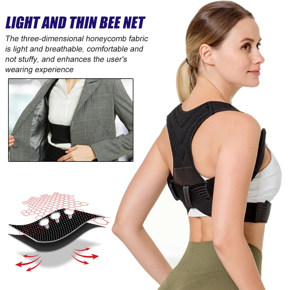 BraceTop Adjustable Posture Corrector Breathable Back Straightener, Upper Back Brace Providing Pain Relief From Neck, Shoulder