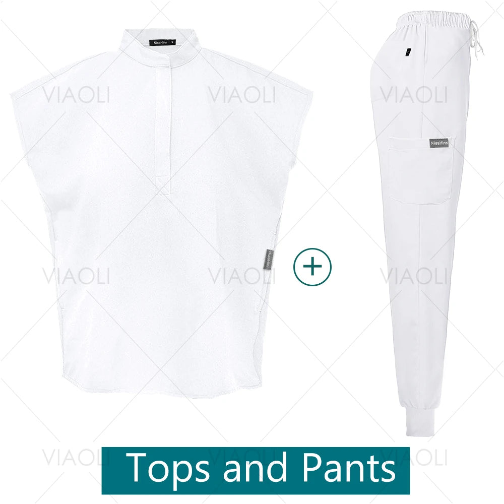 Scrubs Uniforms Sets Medical Nursing Hospital Working Clothes Solid Color Surgical Gowns Breathable Scrub Top Joggers Pants Suit