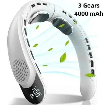 4000mAh Leafless Portable Neck Fan 3 Gears Adjustable Super Strong Wind Fast Cooling Multi-Function Digital Display Neck Fan