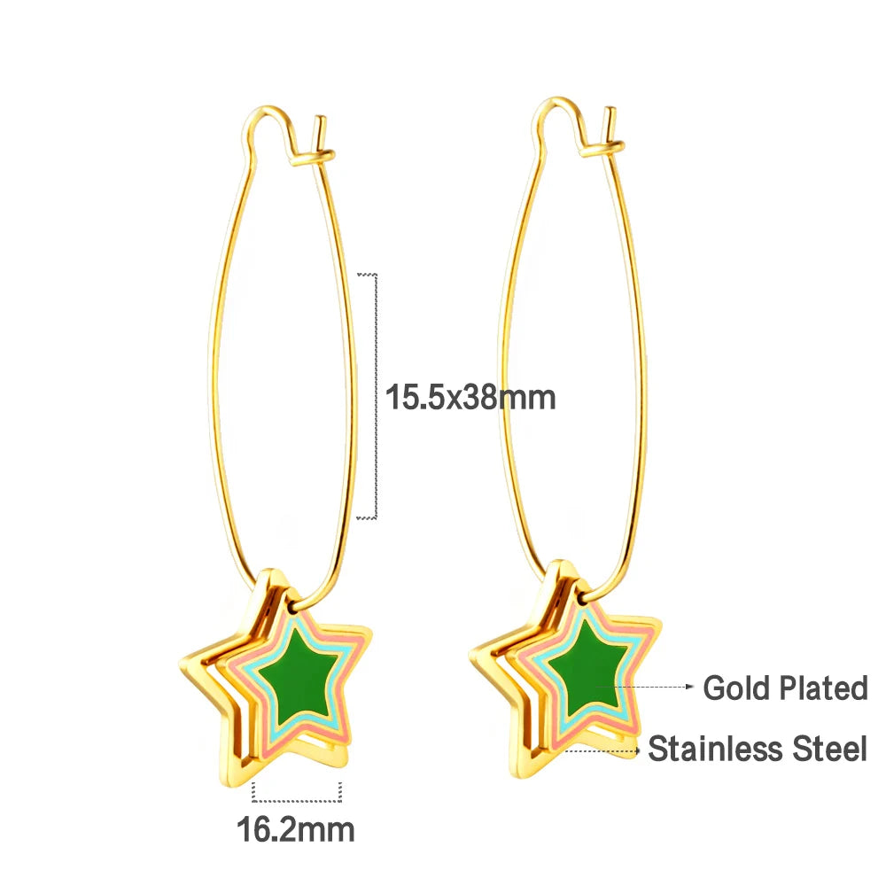 LUXUSTEEL Golden Heart style Women's Hoop Earrings Stainless Steel Female Earring Flower Star Drop Ear ring Jewelry Gifts