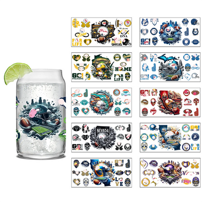 Sports Team Cup Wraps DIY Waterproof Easy To Use Custom Decals UV DTF Transfer Sticker For 16oz Libbey Glasses