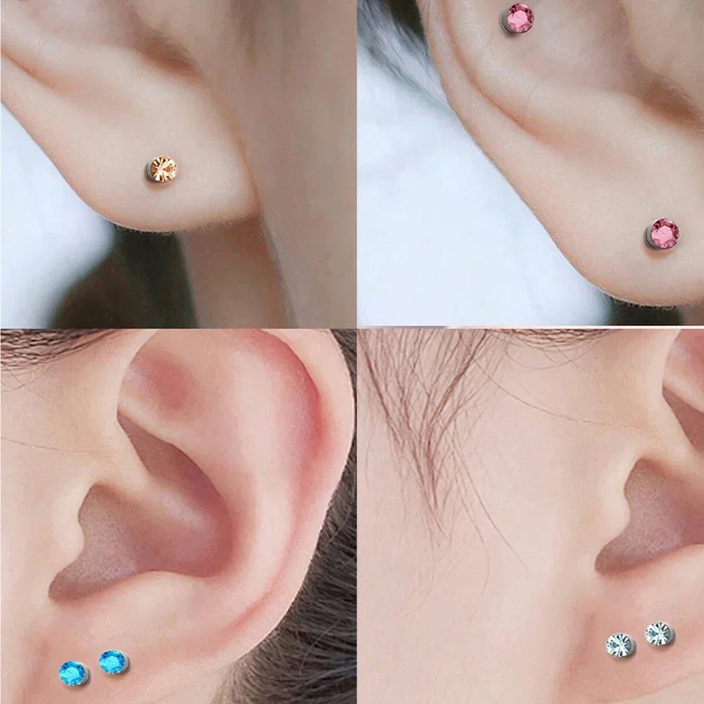 2Pcs CZ Dia 3-5mm Faux Non Pierced Ear Ring Ear Cuff Stainless Steel Fake Ear Ring Studs  For Women Men No Piercing Body Jewelry