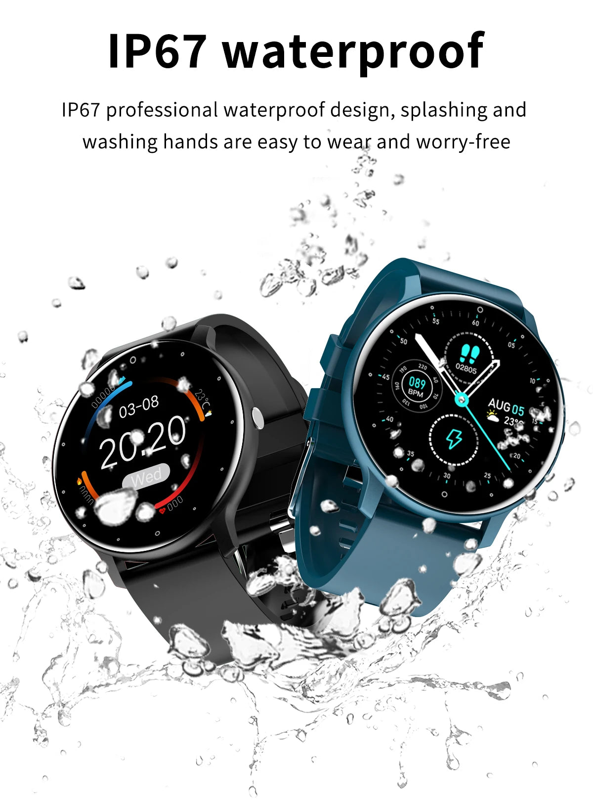 Fashion Men's Smart Watch Full Touch Screen Sports Fitness Tracker IP68 Waterproof Bluetooth Smartwatch for Men Women Smartphone