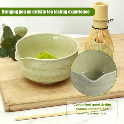 Matcha Making Kit Japanese Tea Set Scoop (Chashaku）Matcha  (Chasen) Tea Set with Ceramic Bowl Bamboo Accessories for Tea Lovers