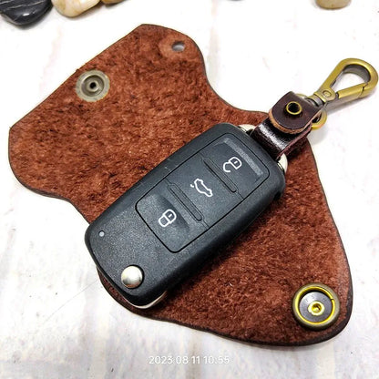 blongk Car Key Case on Waist Small Key Pouch Genuine Leather Key Organizer Key Bag Mini Car Key Holder Men Women 1608