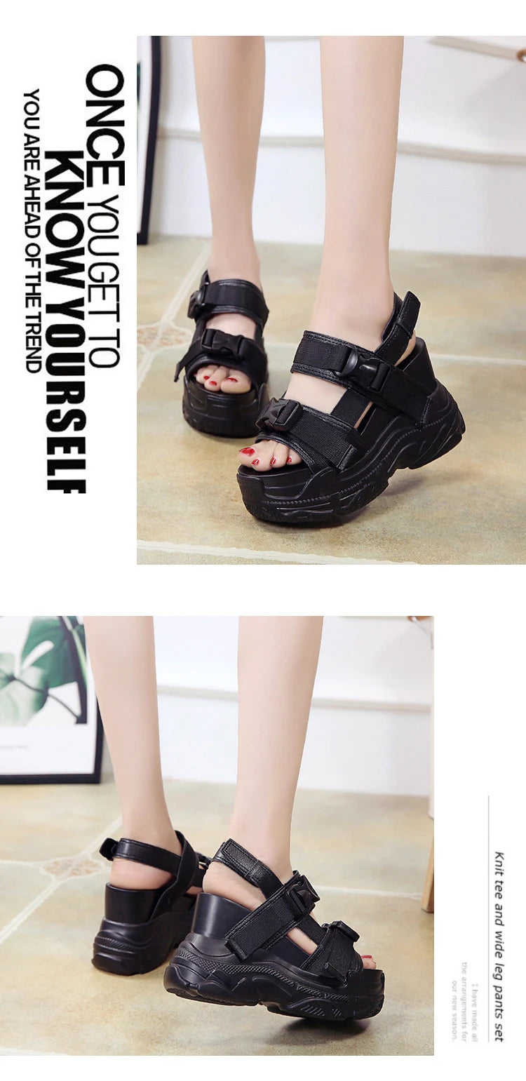 Platform Sandals Women 12cm 2025 High Heels Sexy Open-toed Sandals Wedge Increased Shoes Ladies Beach Summer Sandalia Casual