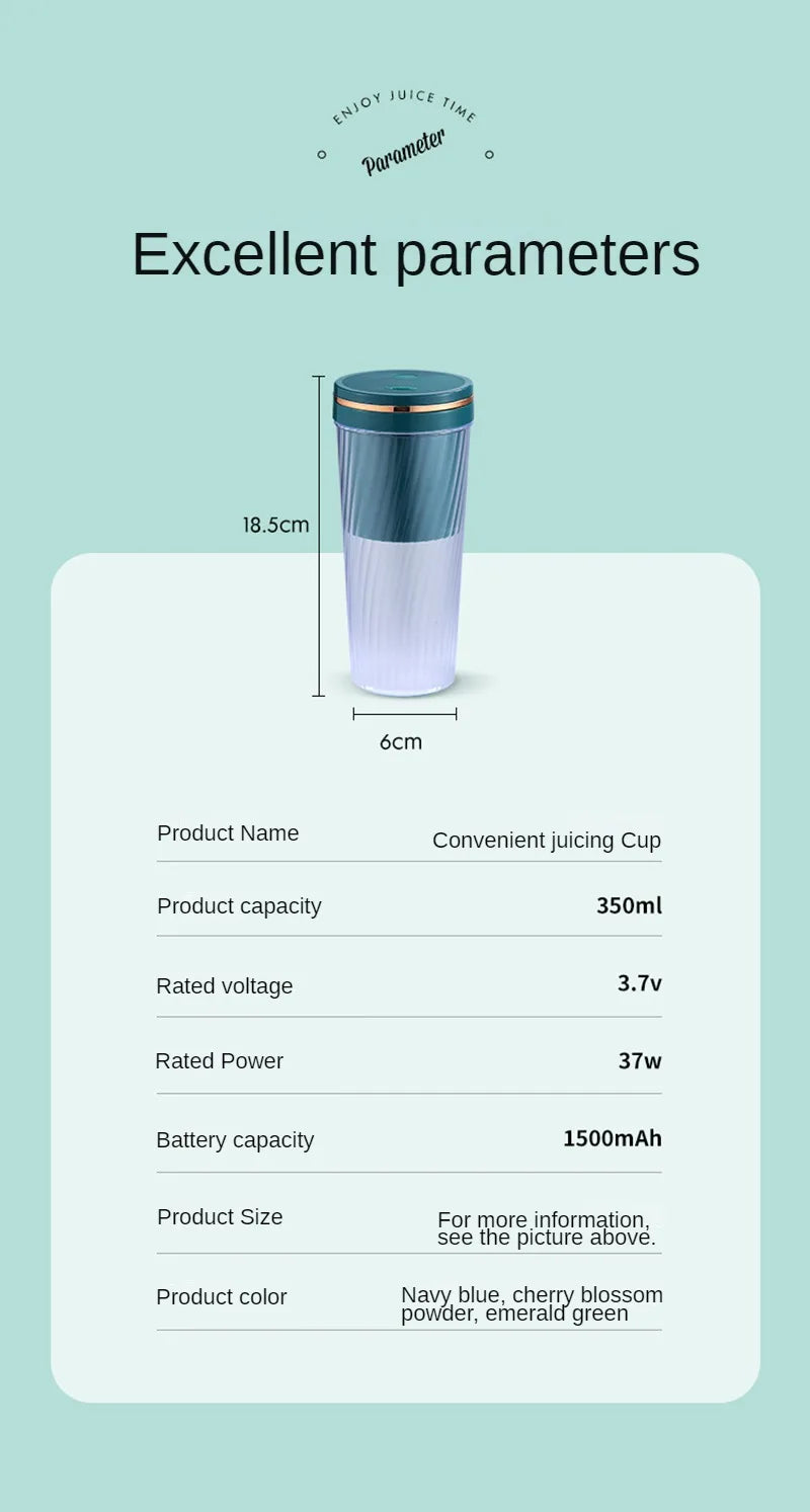 Portable Milkshake and Smoothie Blender 10 Blades Powerful Juice Jug with USB Rechargeable for Home, Office, Sports, Outdoor.