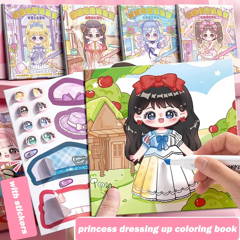 Educational Coloring Book DIY Painting Books with Stickers Girls Princess Dressing Up Drawing Set Art Supplies