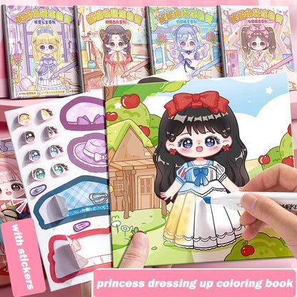 Educational Coloring Book DIY Painting Books with Stickers Girls Princess Dressing Up Drawing Set Art Supplies