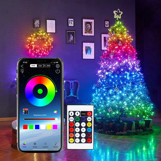 Smart Christmas Light APP Control Fairy LED Garland 5M 10M Remote Bluetooth DIY Color Indoor Music Sync Outdoor USB String Light