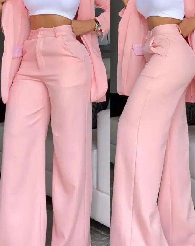 Women's Urban Suits 2025 Spring/Summer Latest Elegant Notched Collar Blazer Long sleeved Coat&Pocket Design Button Pants Set