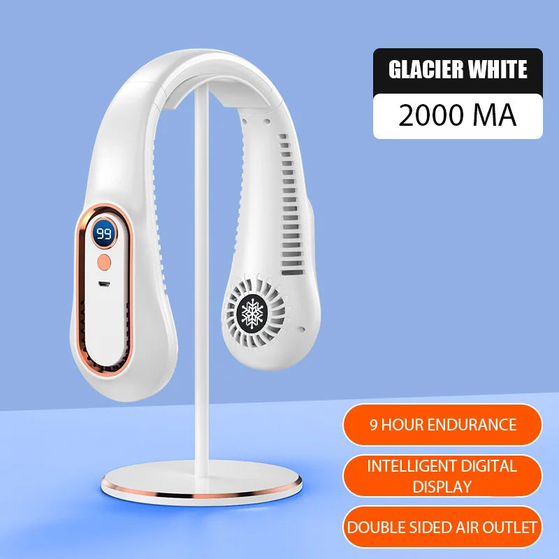 Hanging Neck Fan Portable Bladeless Neck Fan Rechargeable Air Cooler Digital Display Mini Summer Sports Fans