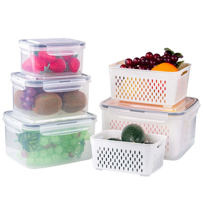 Refrigerator Storage Box Fresh Keeping Vegetable Fruit Plastic Sealed Boxes Drain Basket Fridge Kitchen Food Storage Container