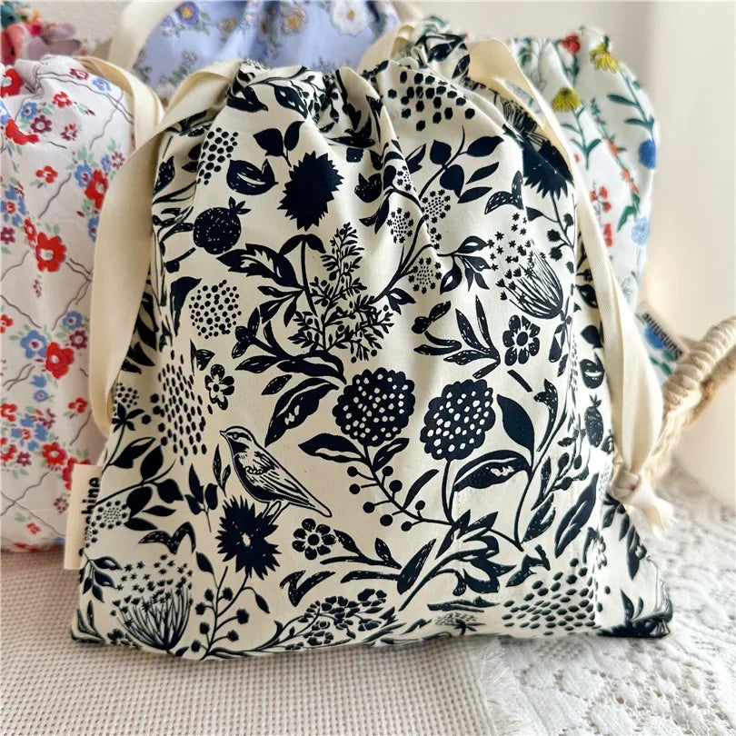 Portable Baby Organizer Baby Diaper Bag Mommy HandBag Drawstring Stroller Wet Dry Nappy Bags Printed Flower Bebe Diapers Storage