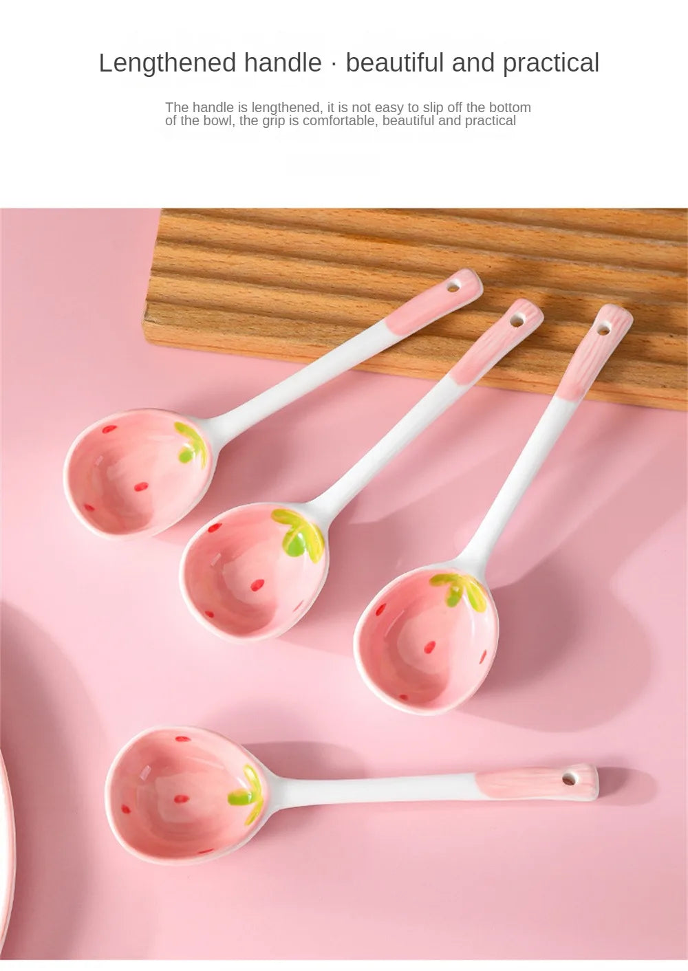 Strawberry Long Handled Ceramic Spoon Cute Household Stirring Spoon High Appearance Spoon Children's Soup Spoon