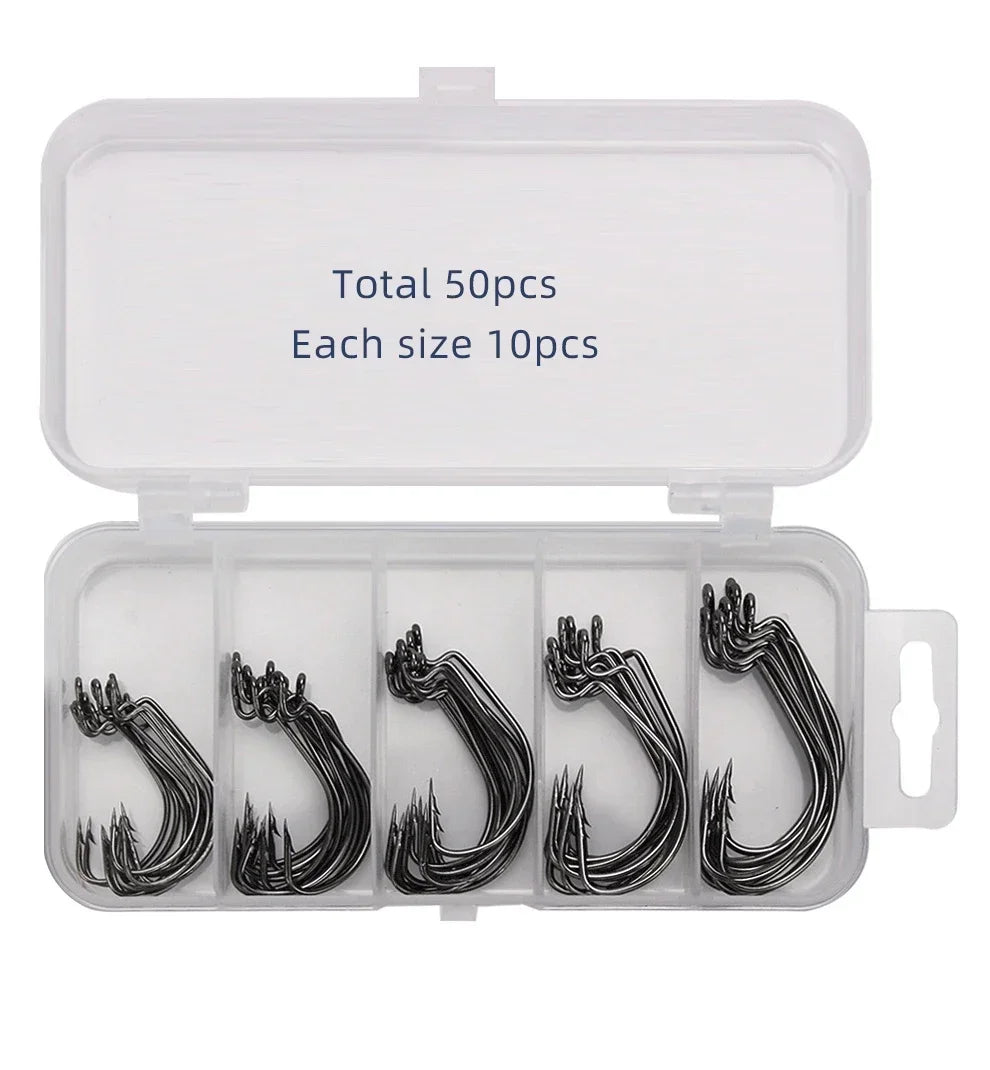 Crank Hook Set 50pcs/Box 2# 1# 1/0# 2/0# 3/0# Having Barbs Carp Snap Fishing Big Hooks Tackles Fish Hook Sets Suit