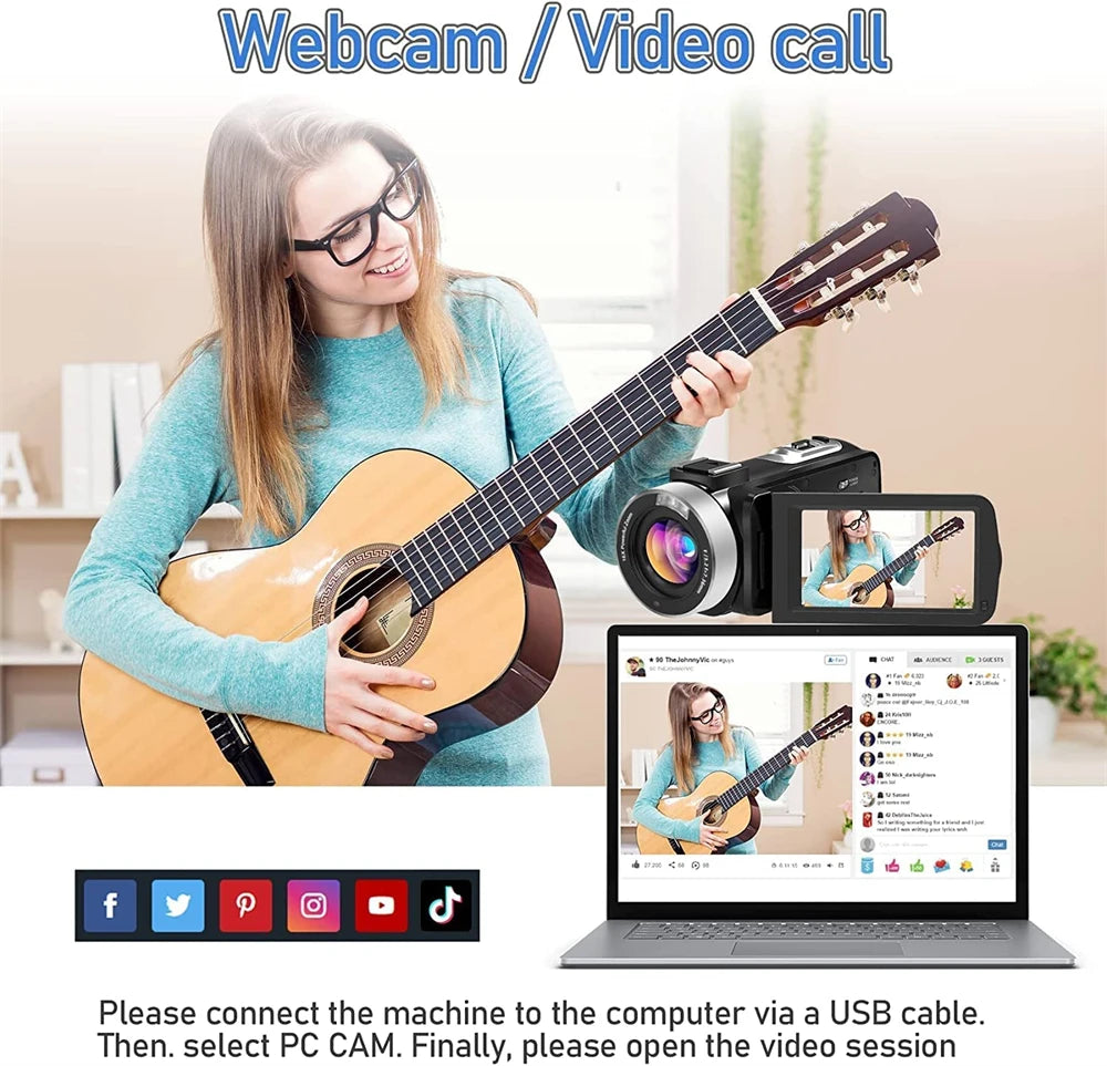 4k Professional Camcorder for Youtube Tiktok and Vlog Streaming with16x Digital Zoom Wifi Infrared Night Vision Video Cameras