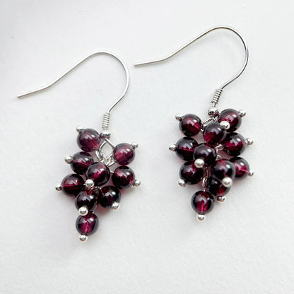Cute Cluster Natrual Garnet Beads Dark Red Grape 925 Sterling Silver Hook Drop Dangle Earrings For Women Girls Jewelry Handmade