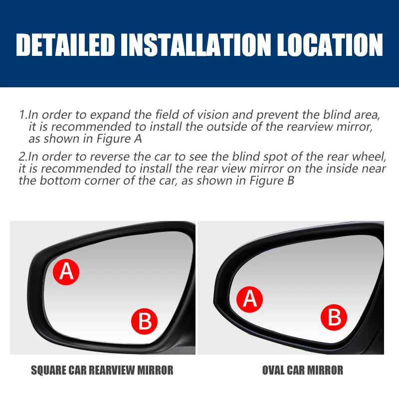 Car Blind Spot Mirror 360 Degree Adjustable Wide Angle Auxiliary Rearview Convex Mirror Universal Auto Car Auxiliary Mirror