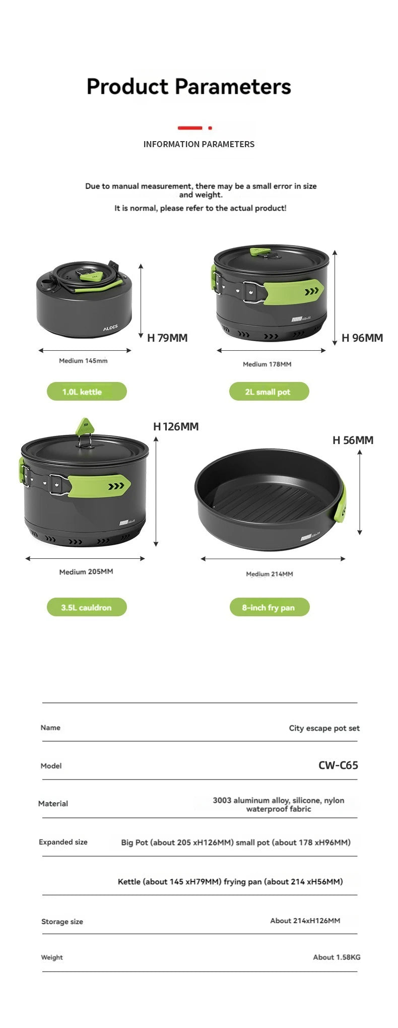 ALOCS Camping Cookware Set Outdoor Stove Kettle Frying Pan Picnic Equipment Complete Set of Portable Kitchen Gear for Hiking