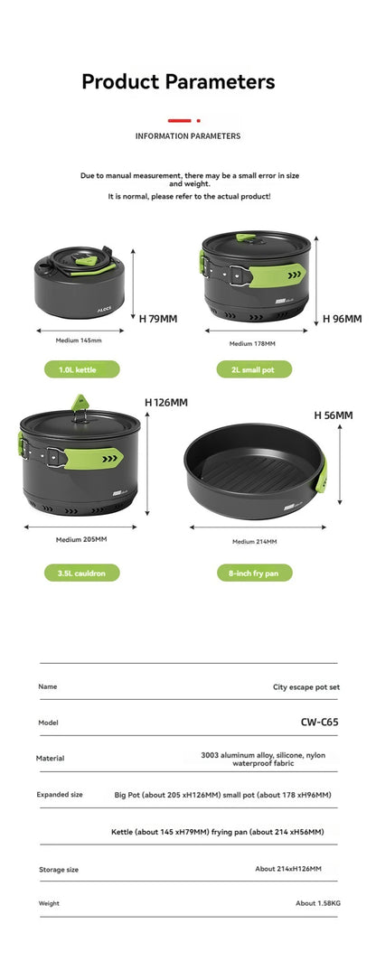 ALOCS Camping Cookware Set Outdoor Stove Kettle Frying Pan Picnic Equipment Complete Set of Portable Kitchen Gear for Hiking