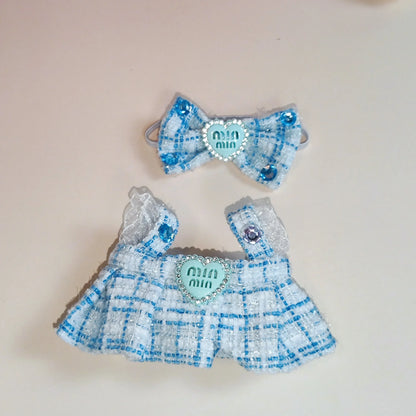 Labubu Sitting Party Outfit V1 V2 Doll Clothes Classic Grid Dress with Fragrance Kids Gift Set