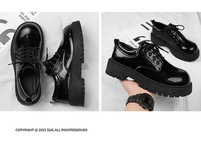 STRONGSHEN Men Patent  Leather Shoes Round Toe Casual Platform Business Shoes Fashion Wedding Banquet Party Formal Dress Shoes