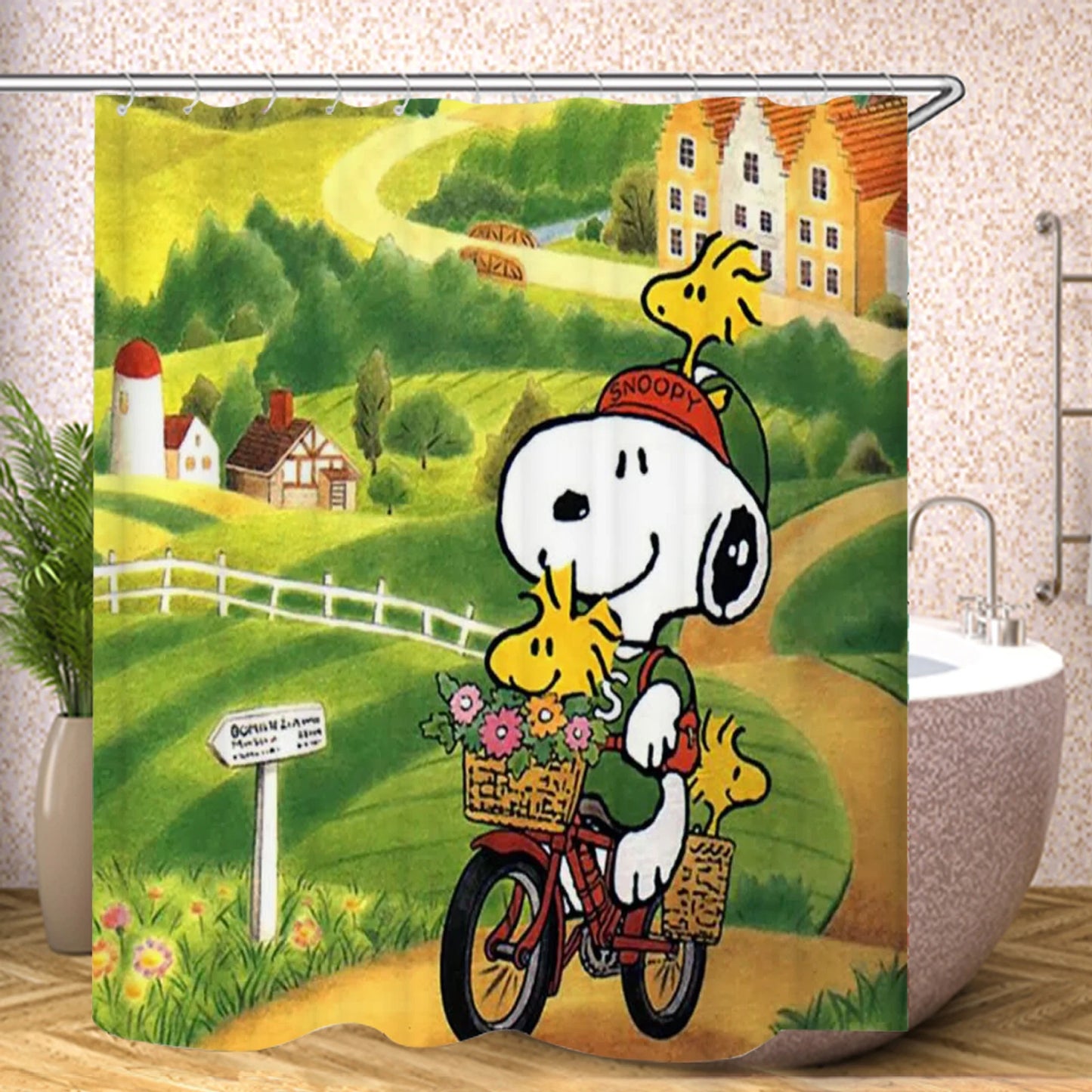 Snoopy Anime Funny Cute Shower Screen Bath Curtain Toilet Accessories Bathroom Sets Full Setluxury