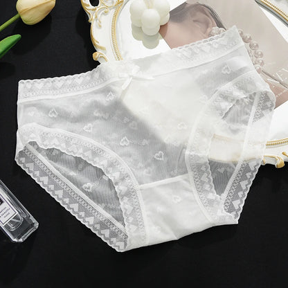 Maternity Large Size Underwear Solid Color Love Mesh Transparent Underpants New Style Ladies Lace Breathable Skin-Friendly Brief