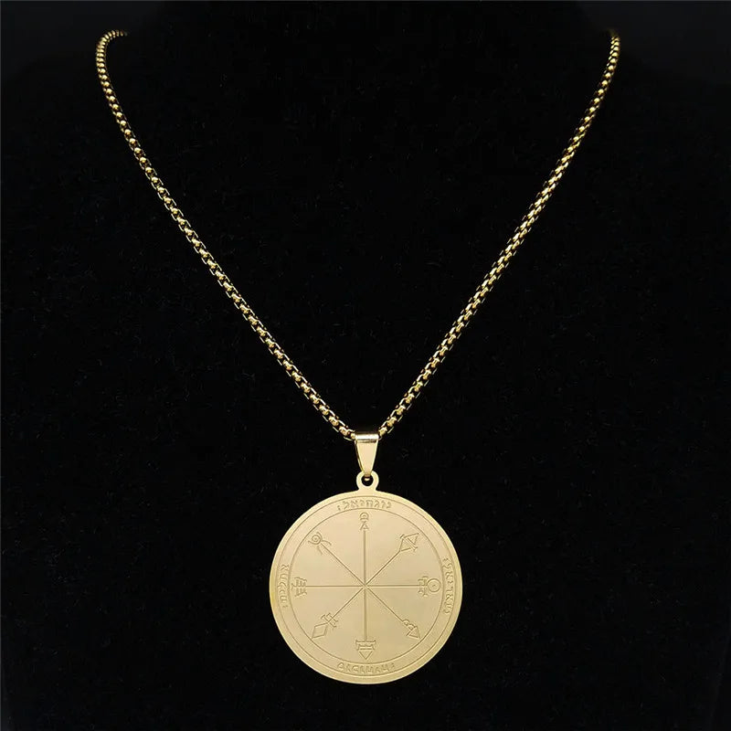 Talisman Protection Luck King Solomon Seal Necklace Stainless Steel Wealth Fortune Wheel Women Men Chain Jewelry salomon N3674