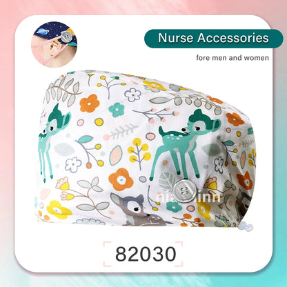 Cartoon Printed Operating Room Doctor Work Scrub Hat Pharmacy Dentistry Clinic Surgical Cap Adjustable Medical Nurse Accessories