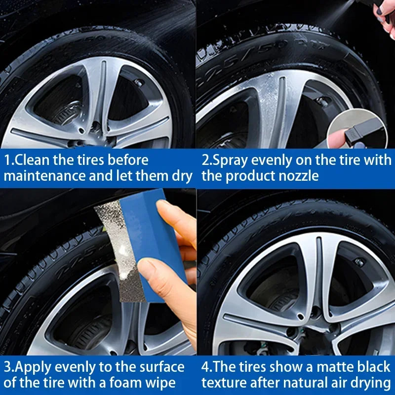 Black Wet Look Tire Shine Dressing -Automotive Clear Coat Tire Dressing Spray for Glossy Wet Tire Look, Vinyl & Plastic, with UV