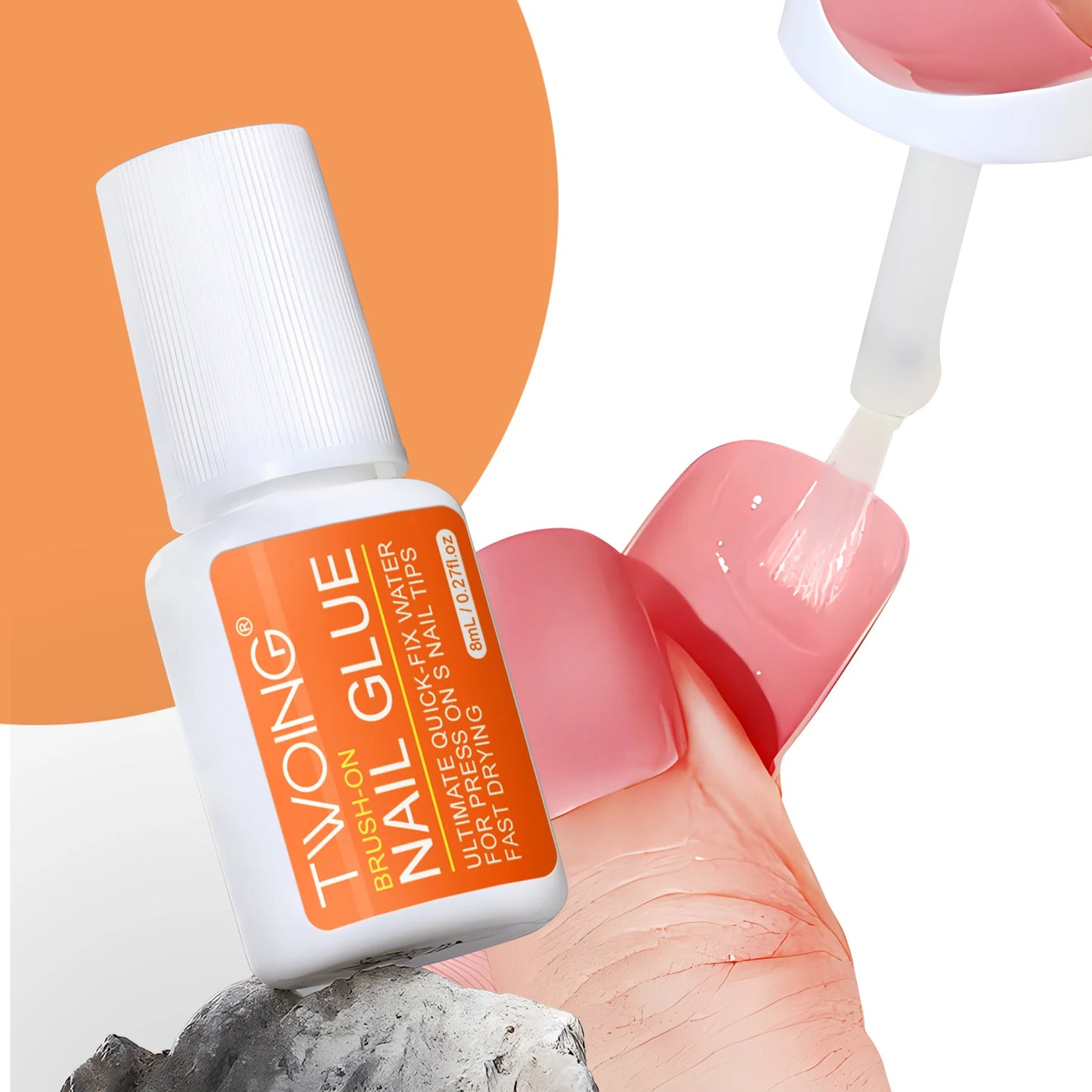 Twoing Waterproof Liquid Nail Adhesive,Long-Lasting & Fast-Drying, Formaldehyde-Free, Compatible with Acrylic Nails Fake Nails