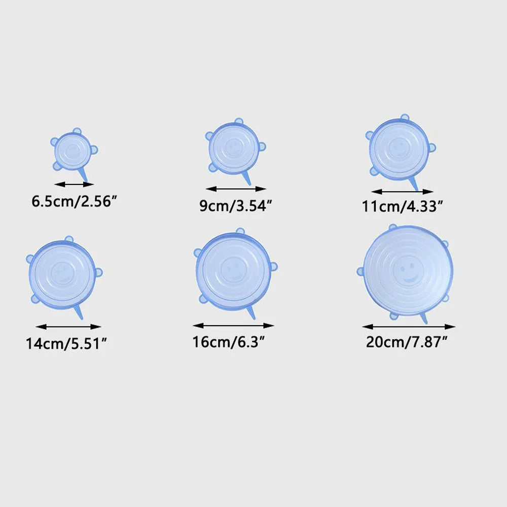 6Pcs Food Grade Silicone Stretch Lids Kitchen Tools Accessories Reusable Food Wrap Sealed Cover Keep Fresh Stretchy Bowl Cover