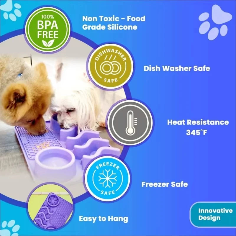 Slow Feeder Mat for Pets - Non-Toxic Silicone (Turquoise) Upgraded Anxiety and Boredom Relief Tool with Aluminum Bowl,17x11x2 in