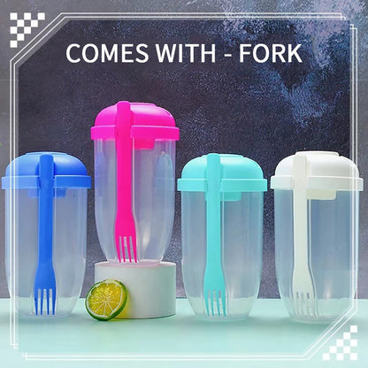 3 In 1 Portable Bottle Salad Container Bottle-Shaped Bento Salad Bowl For Lunch Salad Box With Fork Salad Bowl Milk Cup 1000ml