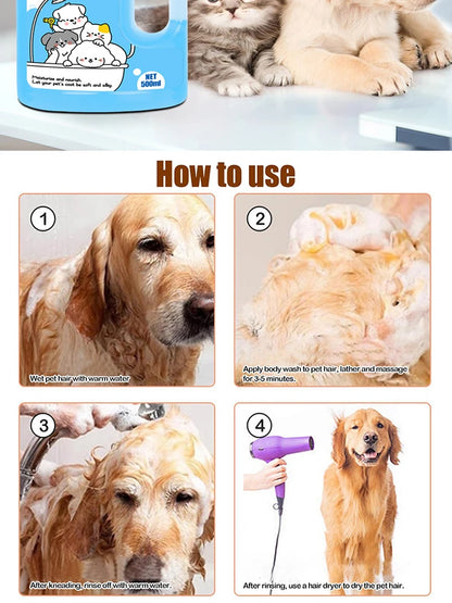 500ml Pet Bath Shampoo Cats Dogs Shower Care And Cleaning Gentle And Smooth Deodorizing Anti-itching Long-Lastin Fragrance