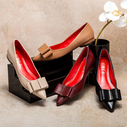 CHCH Women's Flat Shoes New Black Pointed Bow Business Shoes Comfortable Commuting Women's Shoes